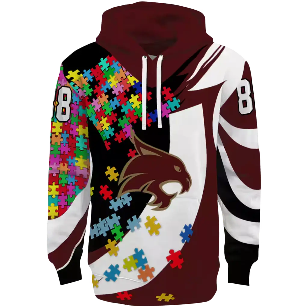 customized texas state bobcats puzzle pieces maroon hoodie best selling customized texas state bobcats puzzle pieces maroon hoodie best selling