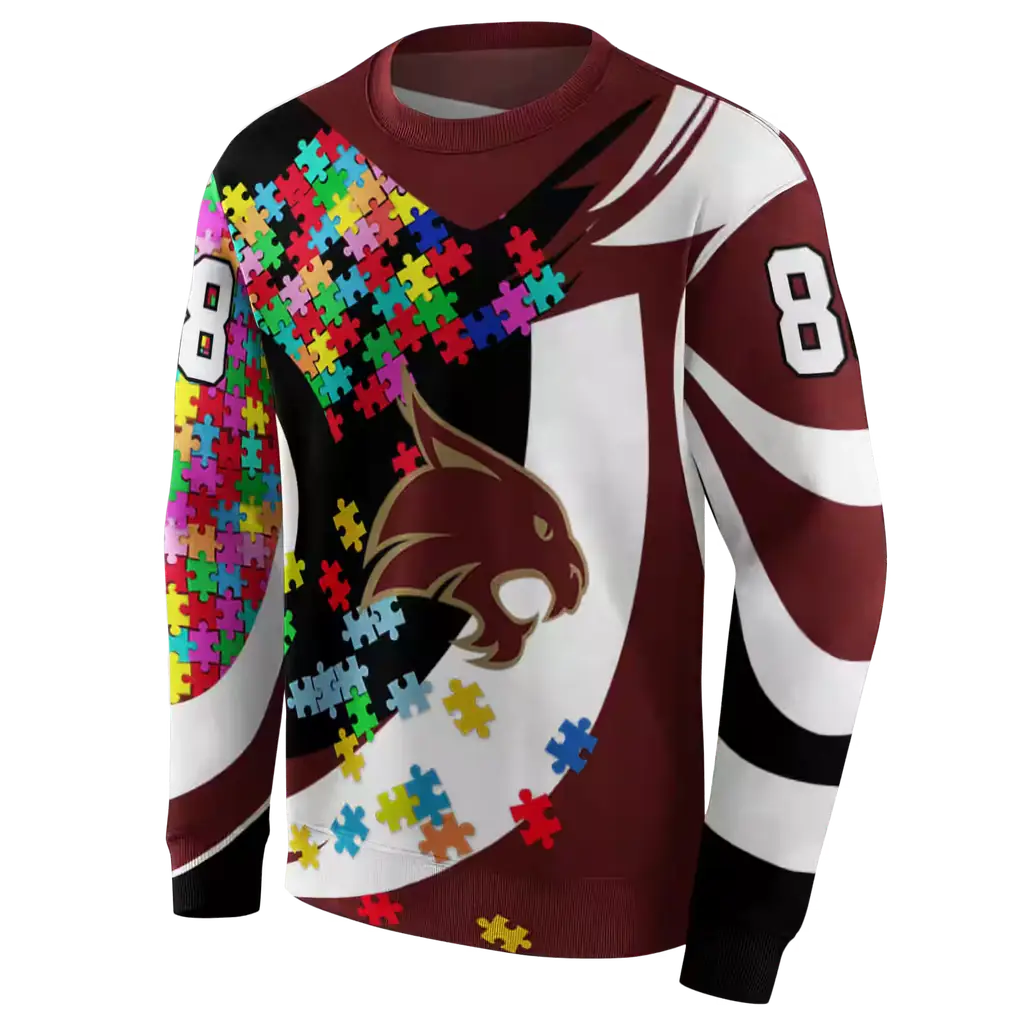 customized texas state bobcats puzzle pieces maroon hoodie new arrival customized texas state bobcats puzzle pieces maroon hoodie new arrival