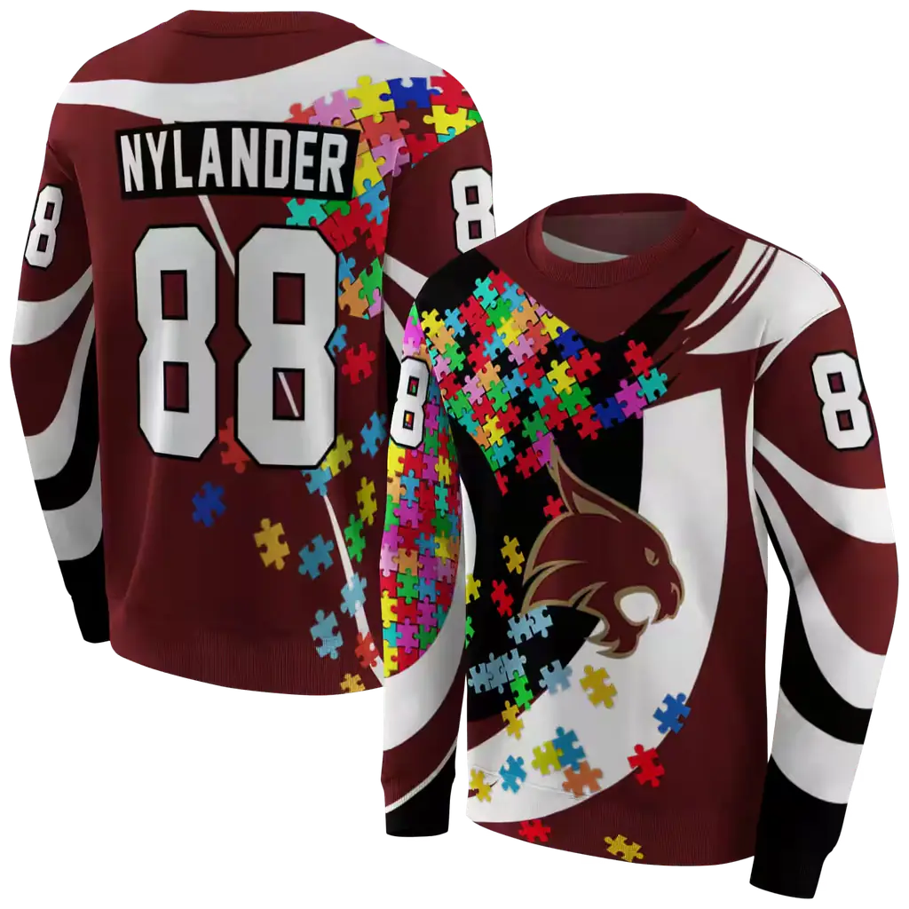 customized texas state bobcats puzzle pieces maroon hoodie premium grade customized texas state bobcats puzzle pieces maroon hoodie premium grade