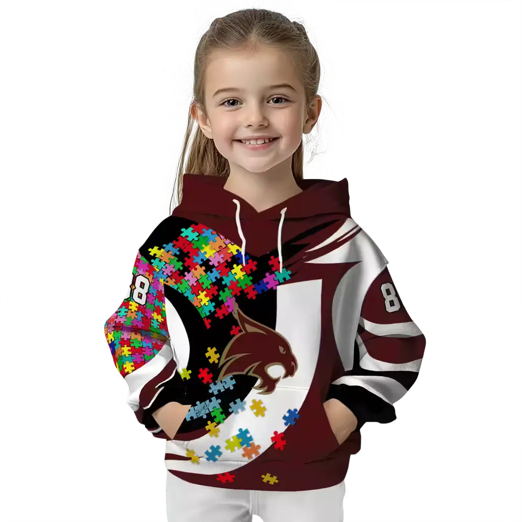customized texas state bobcats puzzle pieces maroon hoodie top rated customized texas state bobcats puzzle pieces maroon hoodie top rated