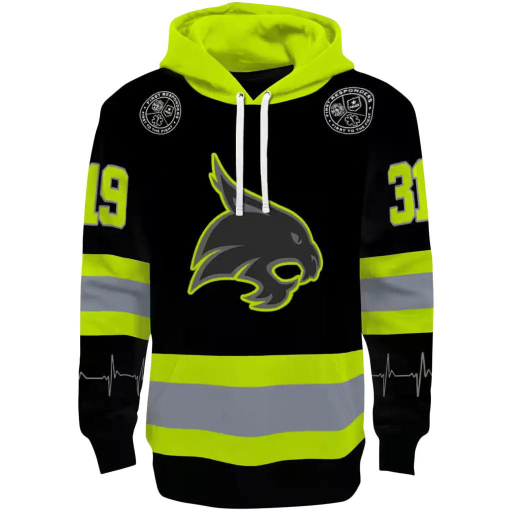 customized texas state bobcats safety motif black neon green hoodie best selling customized texas state bobcats safety motif black neon green hoodie best selling