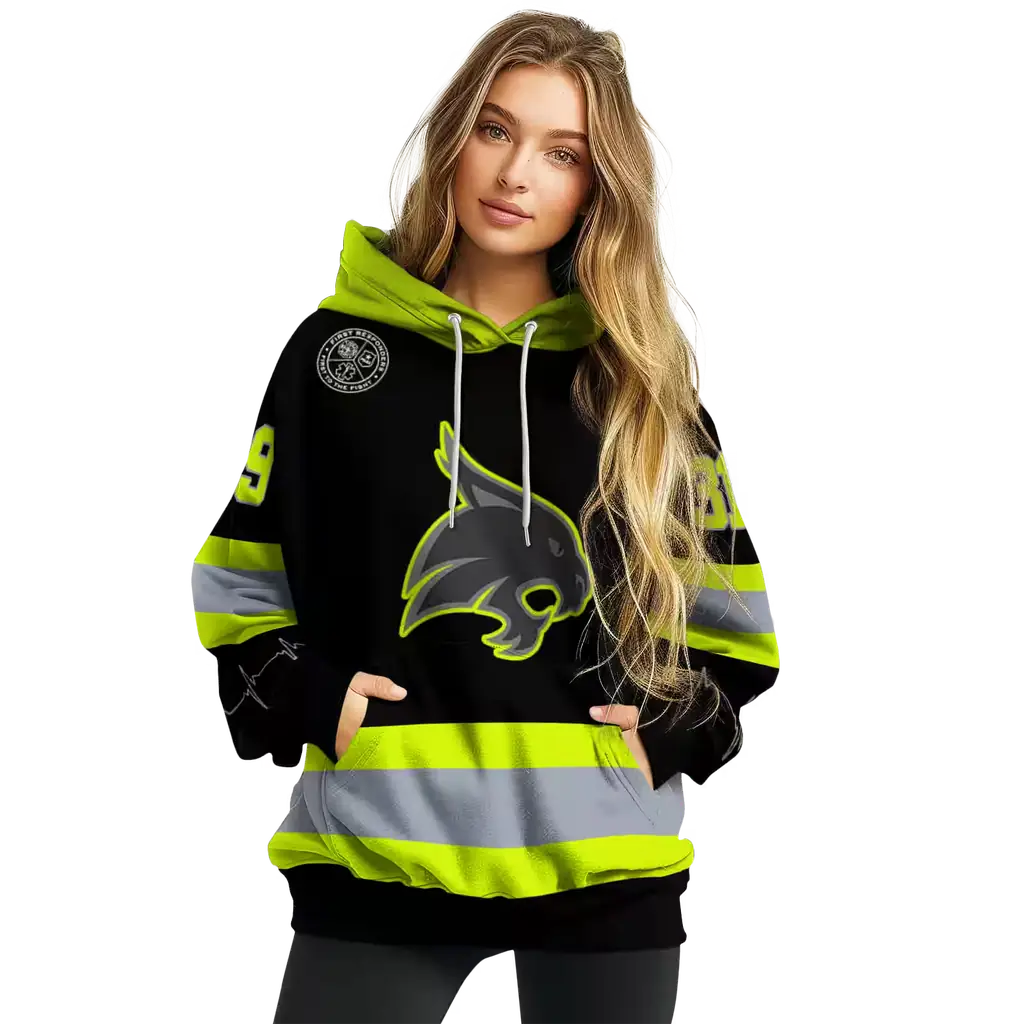 customized texas state bobcats safety motif black neon green hoodie high quality customized texas state bobcats safety motif black neon green hoodie high quality