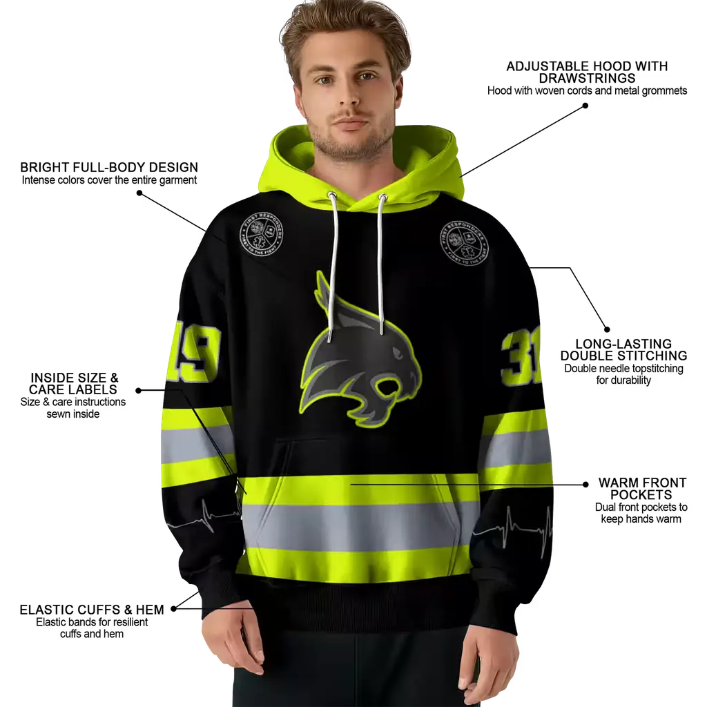 customized texas state bobcats safety motif black neon green hoodie latest model customized texas state bobcats safety motif black neon green hoodie latest model