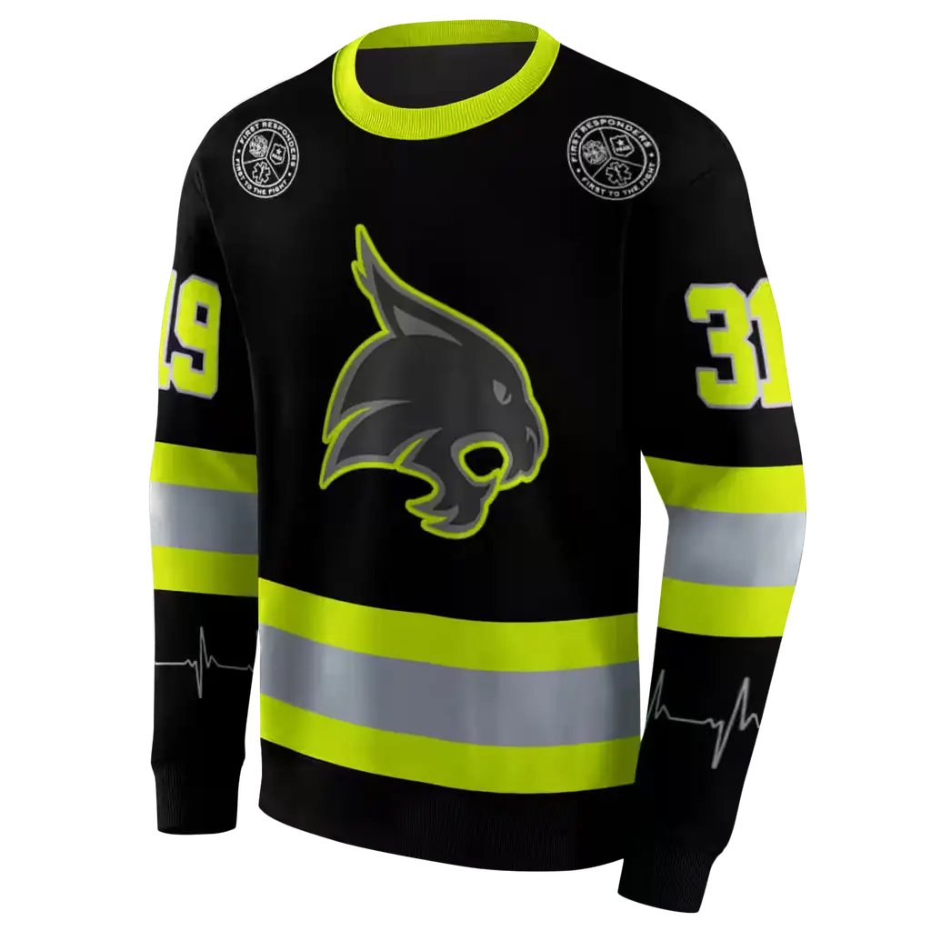 customized texas state bobcats safety motif black neon green hoodie new arrival customized texas state bobcats safety motif black neon green hoodie new arrival