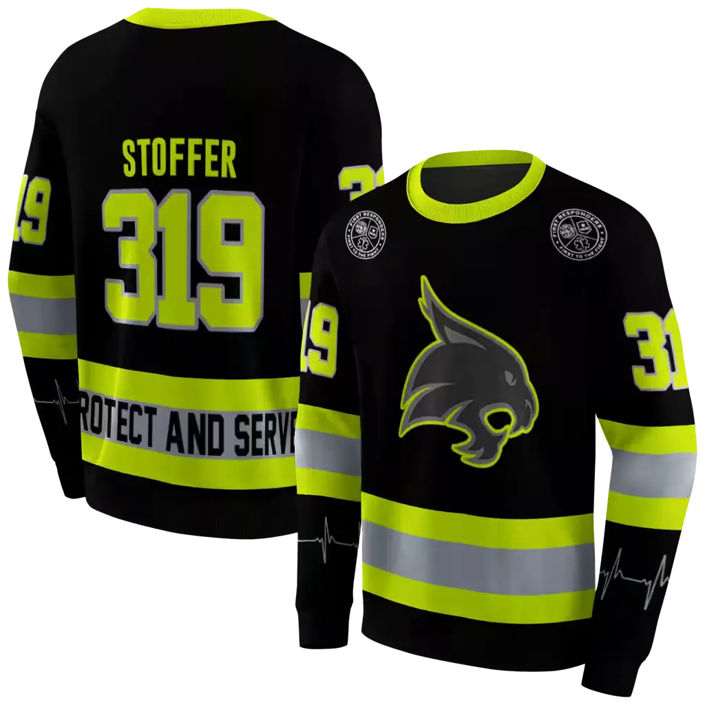 customized texas state bobcats safety motif black neon green hoodie premium grade customized texas state bobcats safety motif black neon green hoodie premium grade