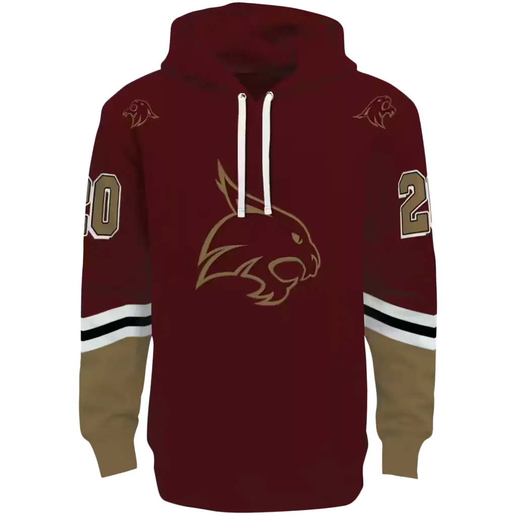 customized texas state bobcats striped sleeves maroon hoodie best selling customized texas state bobcats striped sleeves maroon hoodie best selling