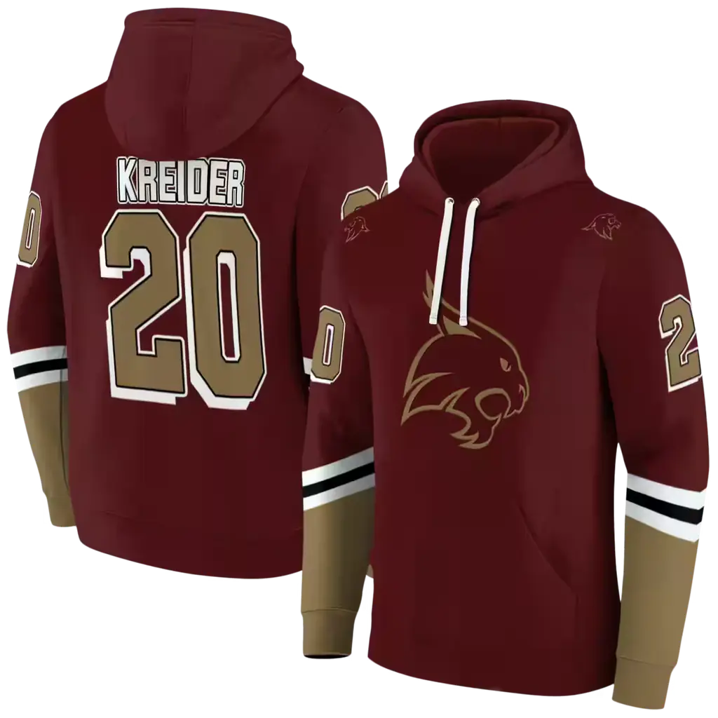 customized texas state bobcats striped sleeves maroon hoodie fashion forward customized texas state bobcats striped sleeves maroon hoodie fashion forward