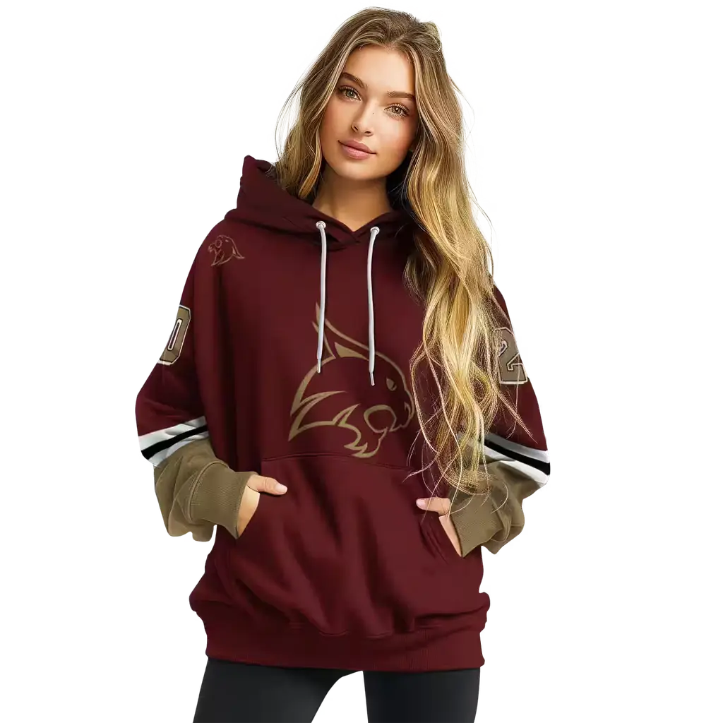 customized texas state bobcats striped sleeves maroon hoodie high quality customized texas state bobcats striped sleeves maroon hoodie high quality