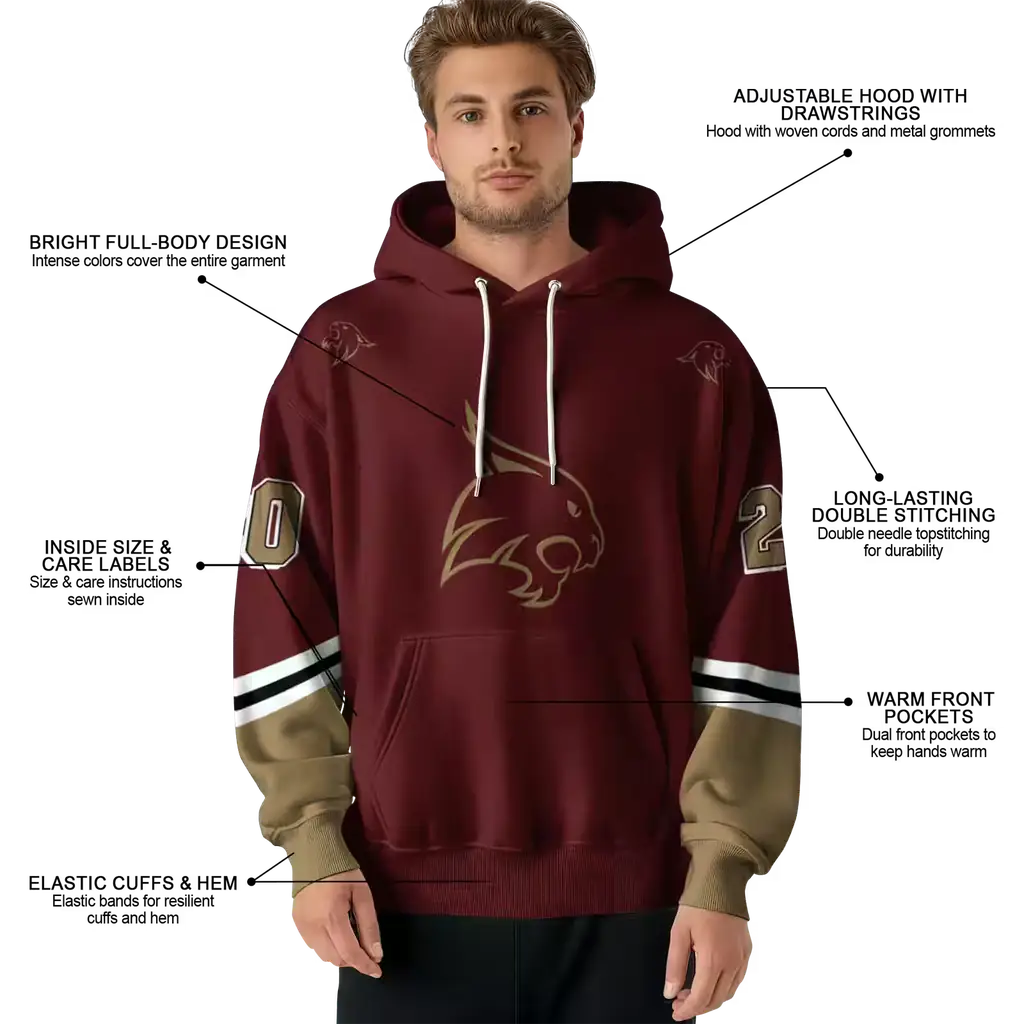 customized texas state bobcats striped sleeves maroon hoodie latest model customized texas state bobcats striped sleeves maroon hoodie latest model