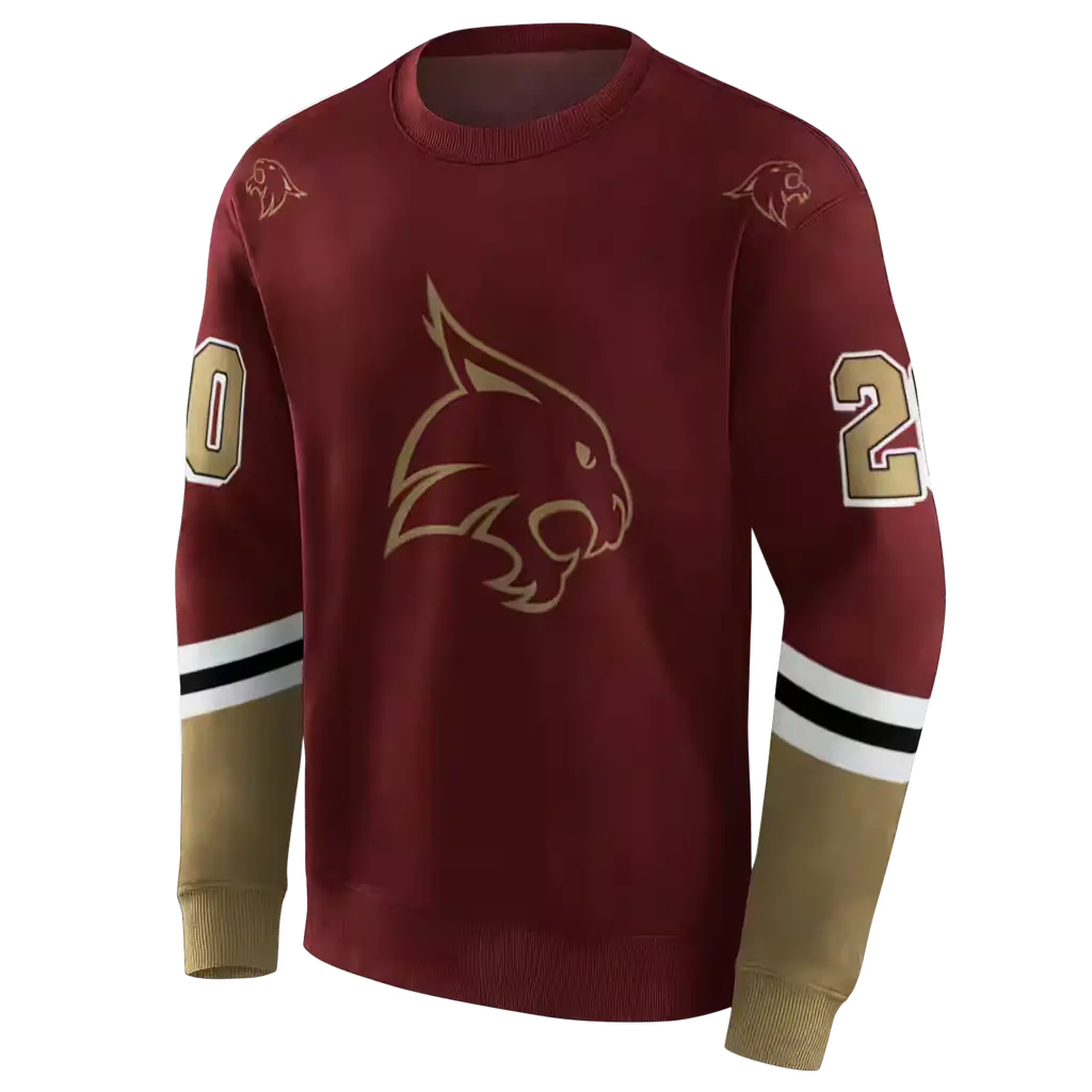 customized texas state bobcats striped sleeves maroon hoodie new arrival customized texas state bobcats striped sleeves maroon hoodie new arrival