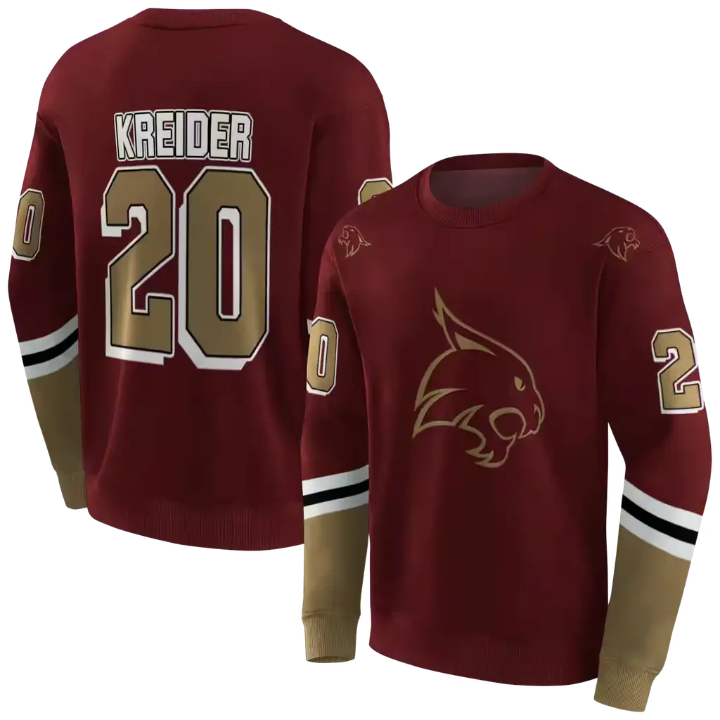 customized texas state bobcats striped sleeves maroon hoodie premium grade customized texas state bobcats striped sleeves maroon hoodie premium grade