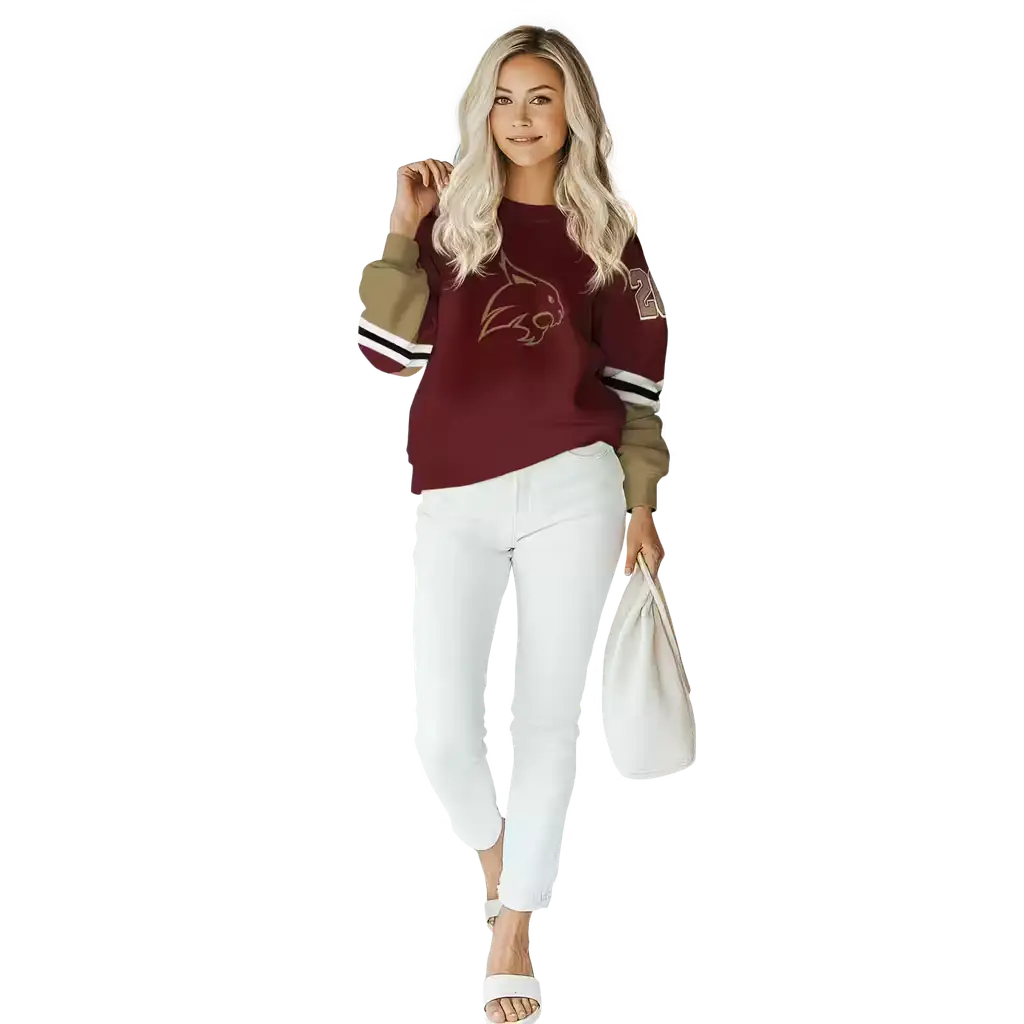 customized texas state bobcats striped sleeves maroon hoodie trendy customized texas state bobcats striped sleeves maroon hoodie trendy