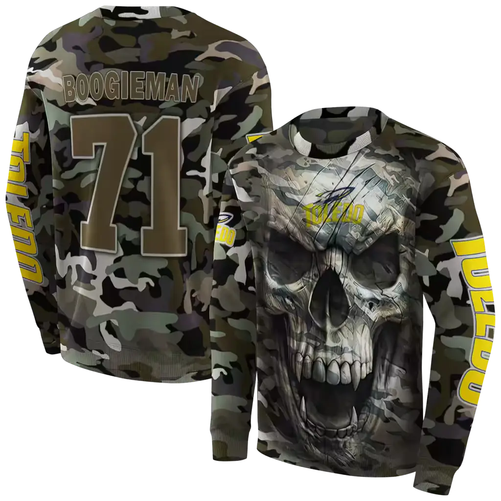 customized toledo rockets camo skull hoodie premium grade customized toledo rockets camo skull hoodie premium grade