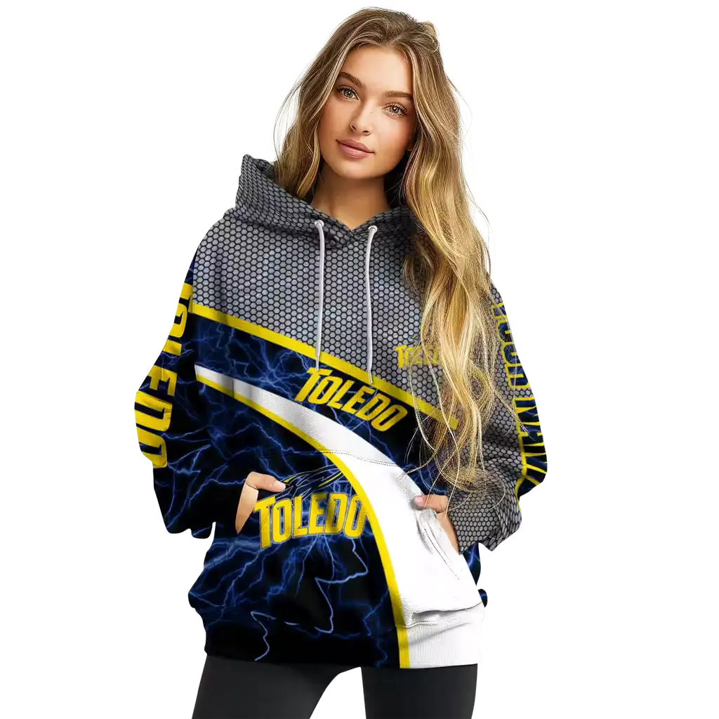 customized toledo rockets hexagonal mesh blue black gray hoodie high quality customized toledo rockets hexagonal mesh blue black gray hoodie high quality