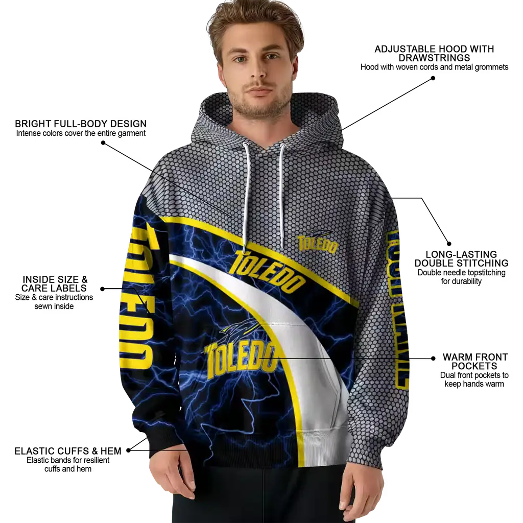 customized toledo rockets hexagonal mesh blue black gray hoodie latest model customized toledo rockets hexagonal mesh blue black gray hoodie latest model