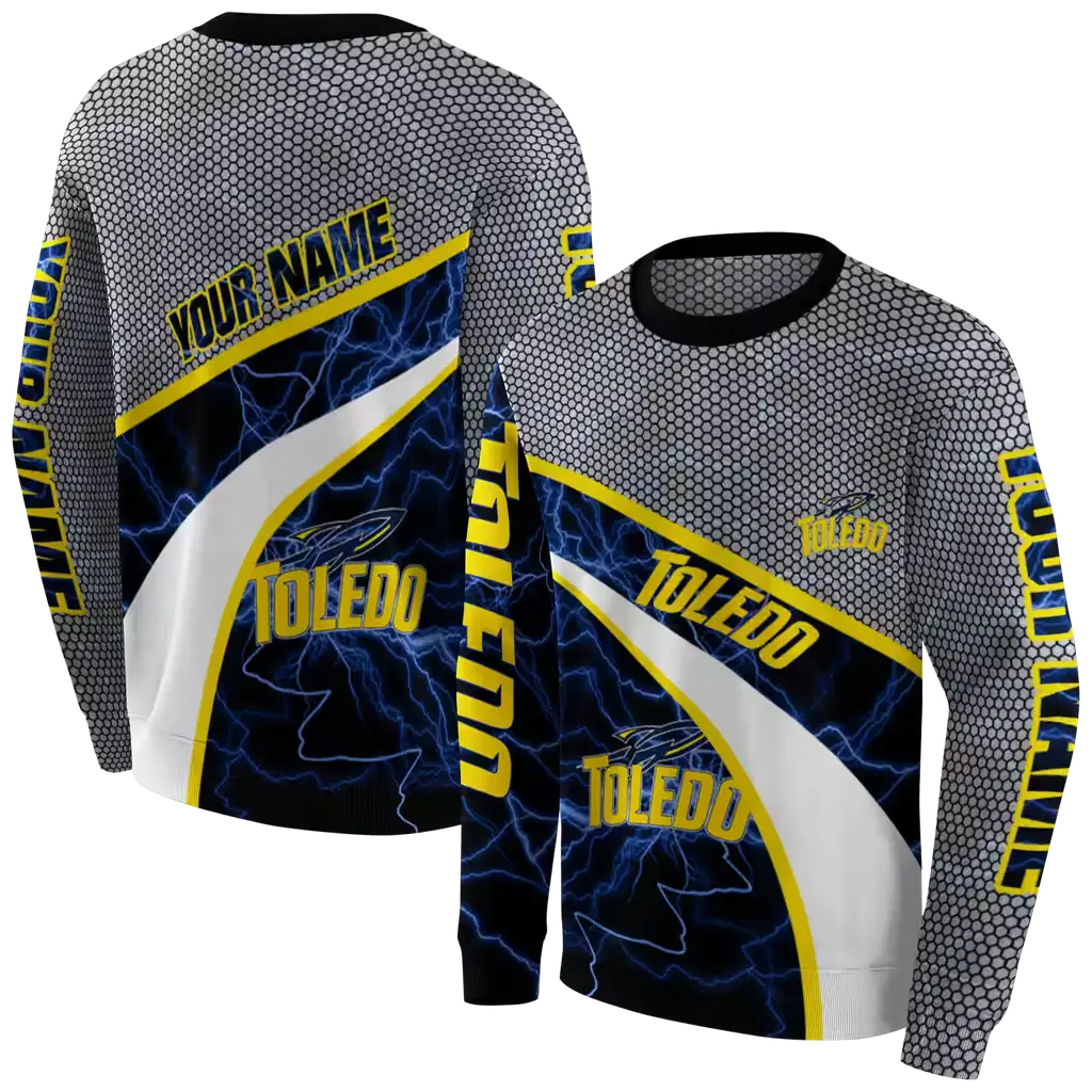 customized toledo rockets hexagonal mesh blue black gray hoodie premium grade customized toledo rockets hexagonal mesh blue black gray hoodie premium grade