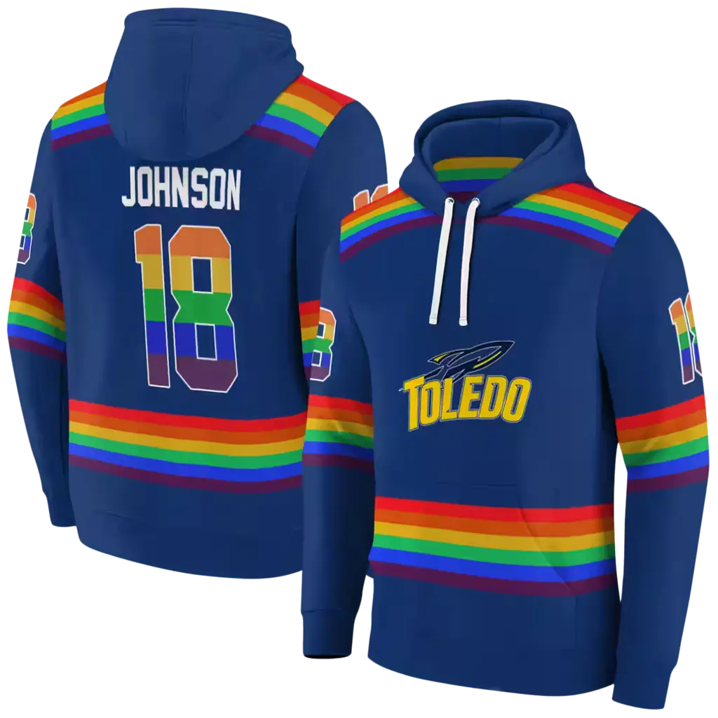 customized toledo rockets rainbow stripes blue hoodie fashion forward customized toledo rockets rainbow stripes blue hoodie fashion forward