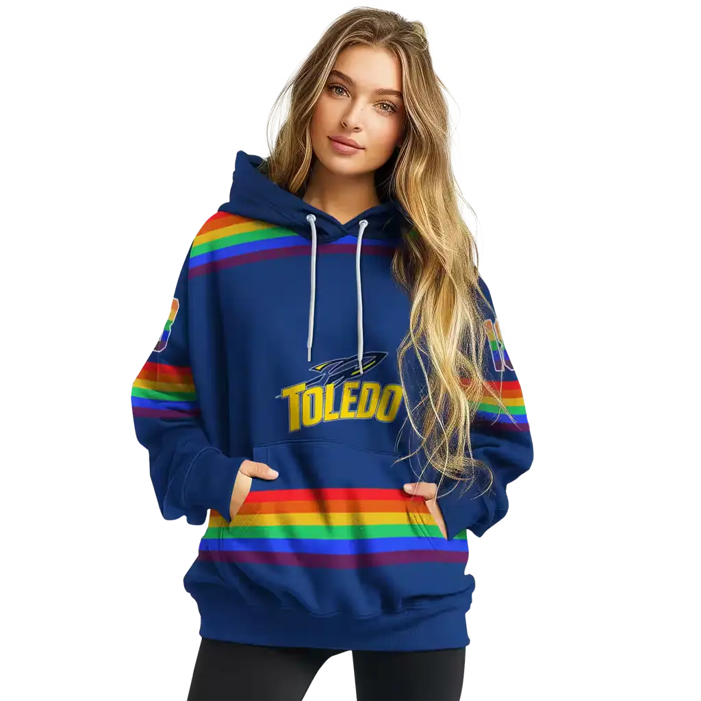 customized toledo rockets rainbow stripes blue hoodie high quality customized toledo rockets rainbow stripes blue hoodie high quality
