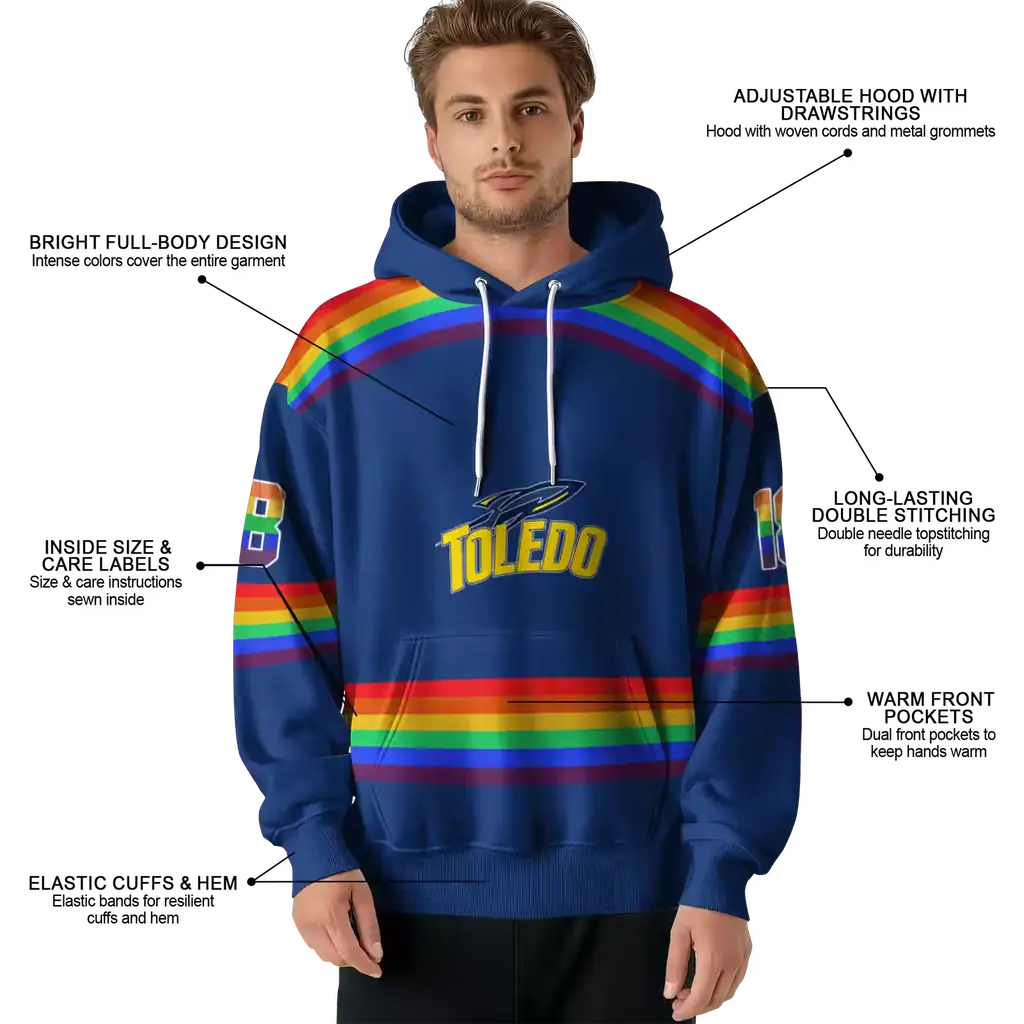customized toledo rockets rainbow stripes blue hoodie latest model customized toledo rockets rainbow stripes blue hoodie latest model