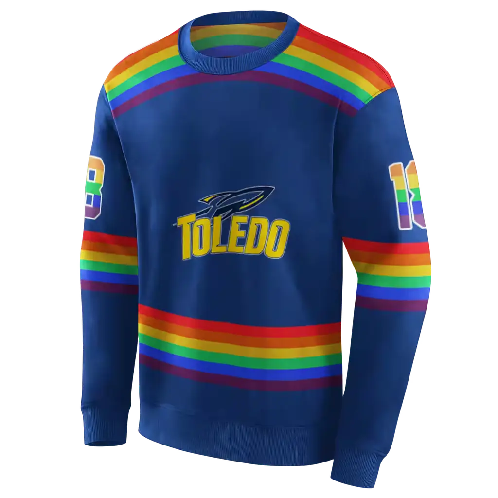 customized toledo rockets rainbow stripes blue hoodie new arrival customized toledo rockets rainbow stripes blue hoodie new arrival