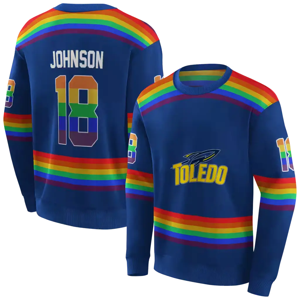 customized toledo rockets rainbow stripes blue hoodie premium grade customized toledo rockets rainbow stripes blue hoodie premium grade