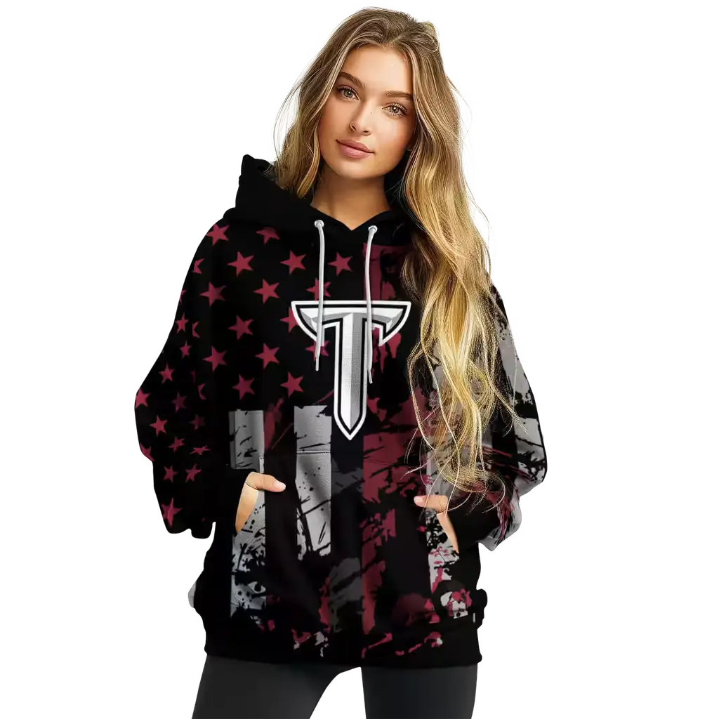 customized troy trojans distressed flag red black hoodie high quality customized troy trojans distressed flag red black hoodie high quality