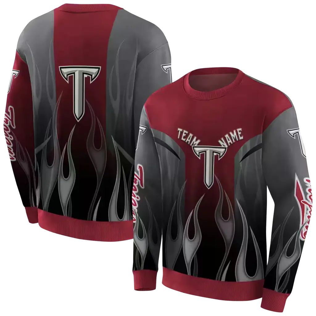 customized troy trojans flame design red hoodie premium grade customized troy trojans flame design red hoodie premium grade