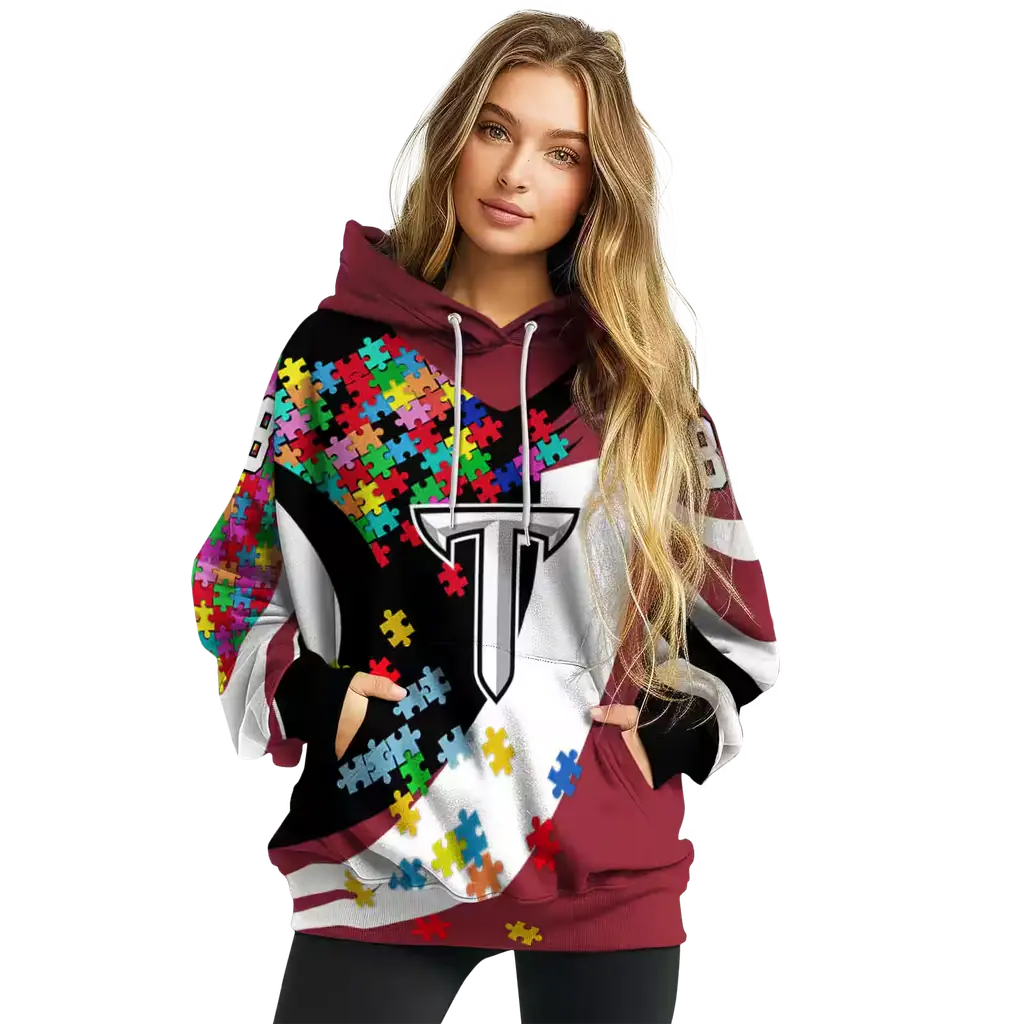 customized troy trojans puzzle pieces red hoodie high quality customized troy trojans puzzle pieces red hoodie high quality