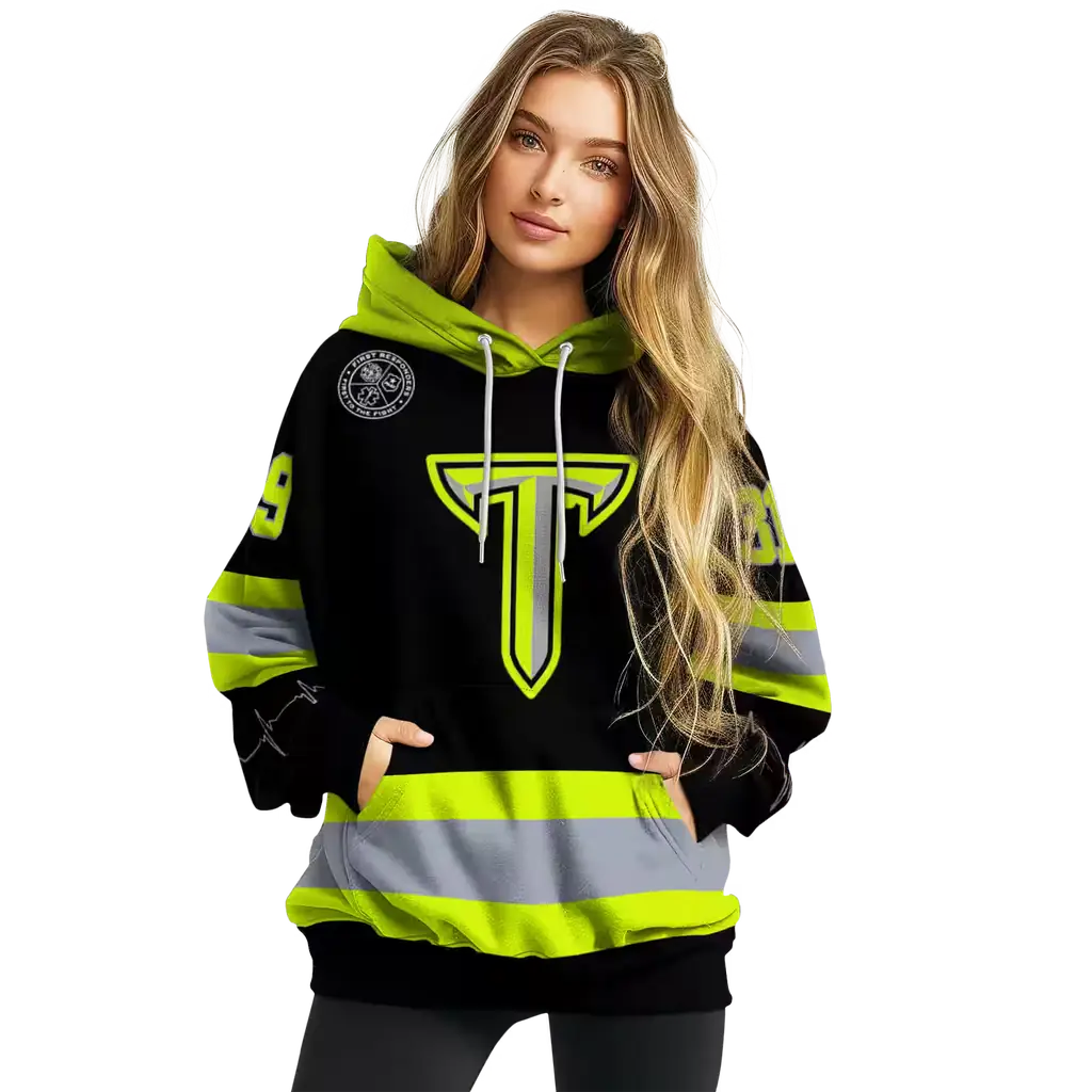 customized troy trojans safety motif black neon green hoodie high quality customized troy trojans safety motif black neon green hoodie high quality