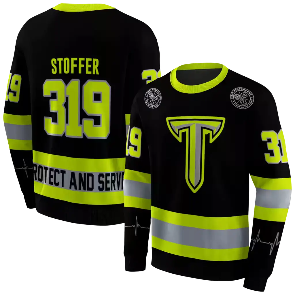 customized troy trojans safety motif black neon green hoodie premium grade customized troy trojans safety motif black neon green hoodie premium grade