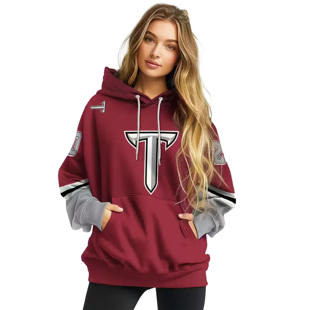 customized troy trojans striped sleeves red hoodie high quality customized troy trojans striped sleeves red hoodie high quality