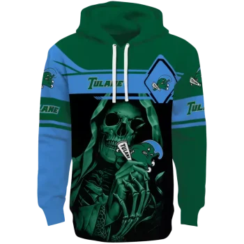 customized tulane green wave grim reaper green black hoodie best selling