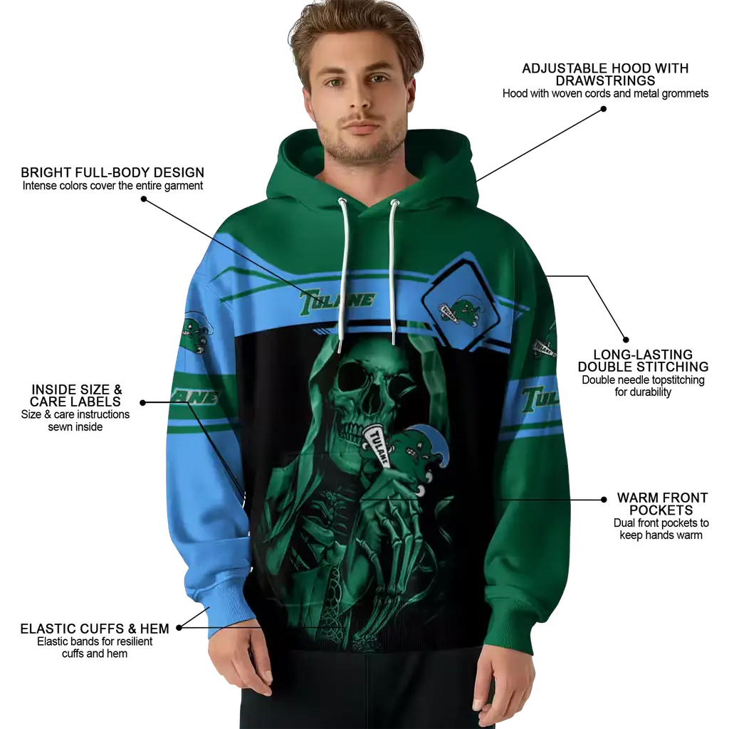 customized tulane green wave grim reaper green black hoodie latest model customized tulane green wave grim reaper green black hoodie latest model