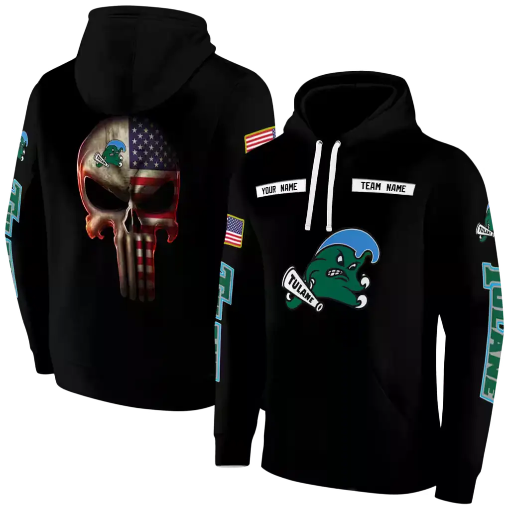 customized tulane green wave punisher skull black hoodie fashion forward customized tulane green wave punisher skull black hoodie fashion forward