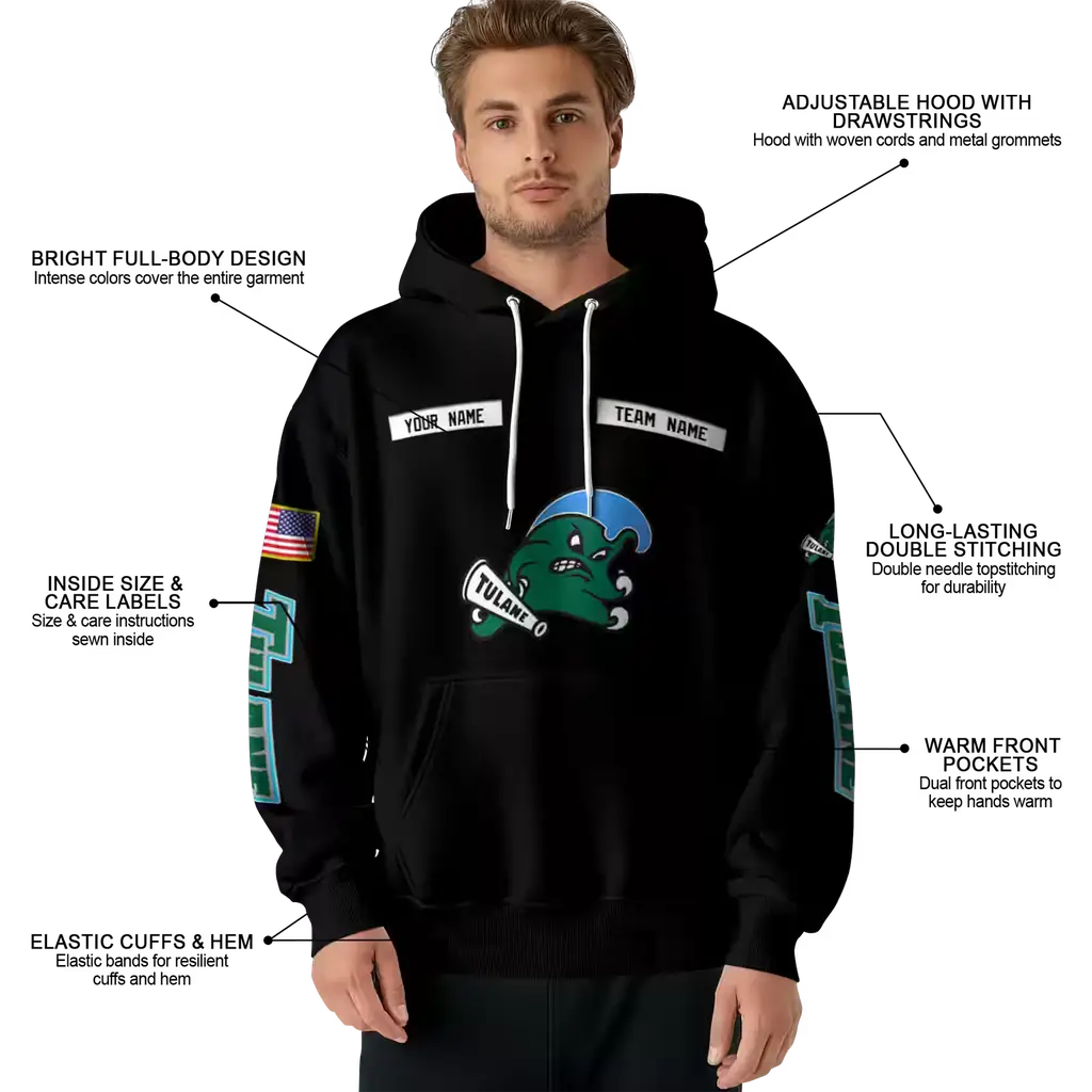 customized tulane green wave punisher skull black hoodie latest model customized tulane green wave punisher skull black hoodie latest model