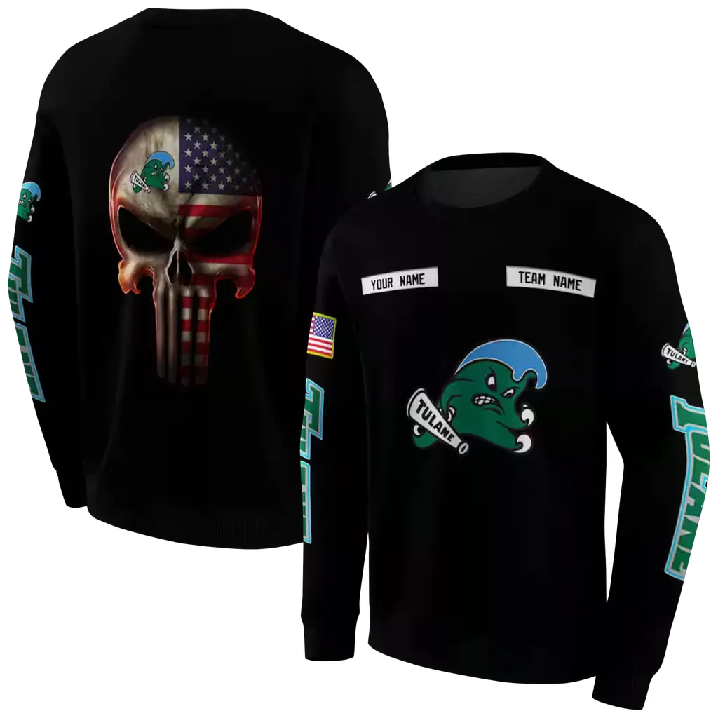 customized tulane green wave punisher skull black hoodie premium grade customized tulane green wave punisher skull black hoodie premium grade
