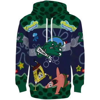 customized tulane green wave spongebob patrick star green navy hoodie best selling