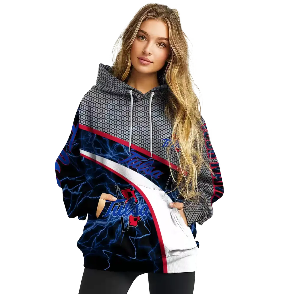 customized tulsa golden hurricane hexagonal mesh blue black gray hoodie high quality customized tulsa golden hurricane hexagonal mesh blue black gray hoodie high quality
