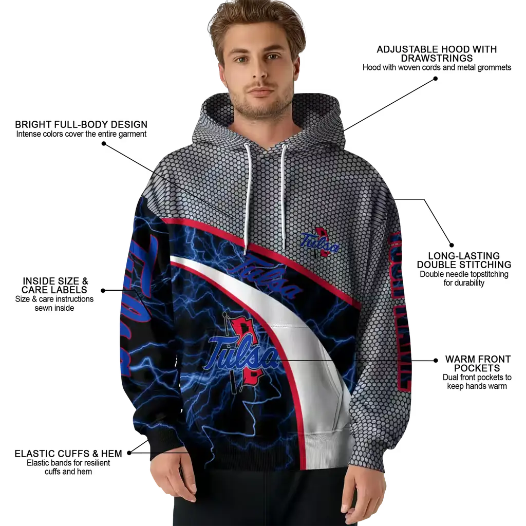 customized tulsa golden hurricane hexagonal mesh blue black gray hoodie latest model customized tulsa golden hurricane hexagonal mesh blue black gray hoodie latest model