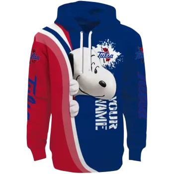 customized tulsa golden hurricane peeking snoopy blue hoodie best selling