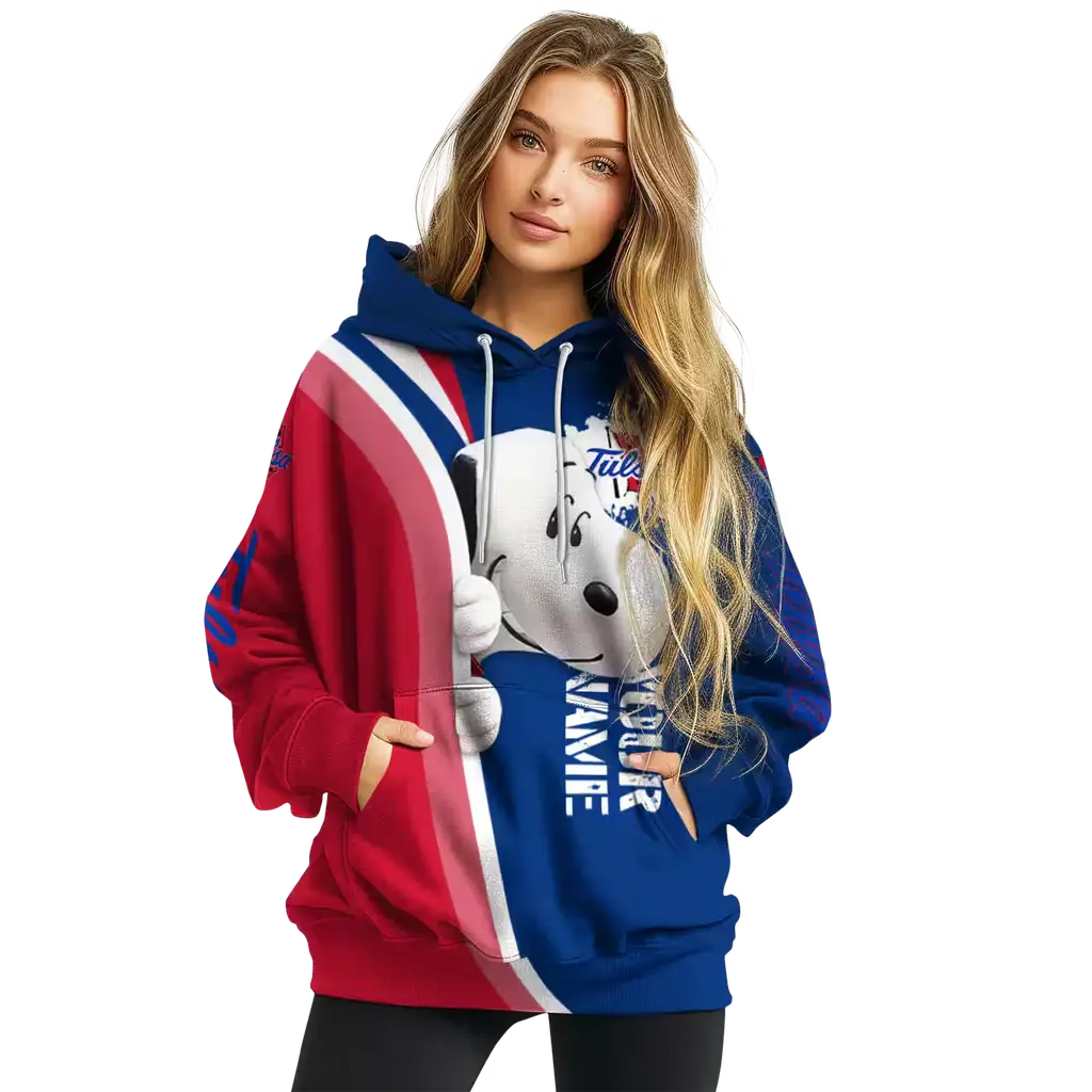 customized tulsa golden hurricane peeking snoopy blue hoodie high quality customized tulsa golden hurricane peeking snoopy blue hoodie high quality