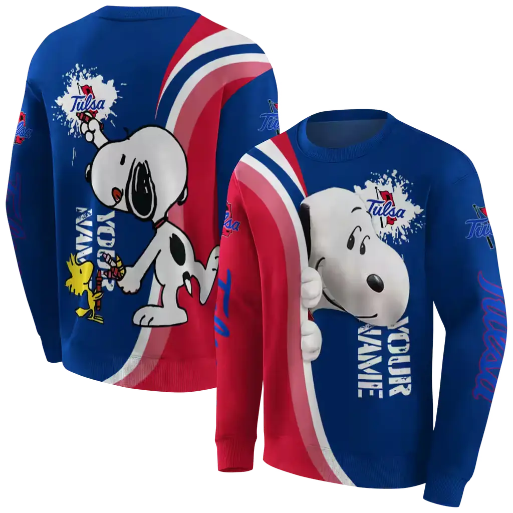 customized tulsa golden hurricane peeking snoopy blue hoodie premium grade customized tulsa golden hurricane peeking snoopy blue hoodie premium grade