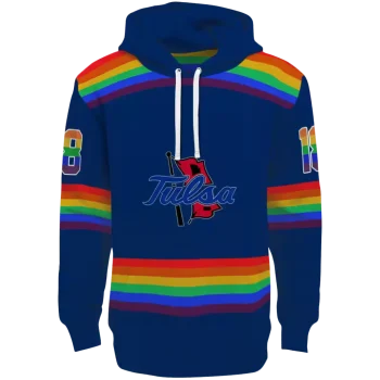 customized tulsa golden hurricane rainbow stripes blue hoodie best selling