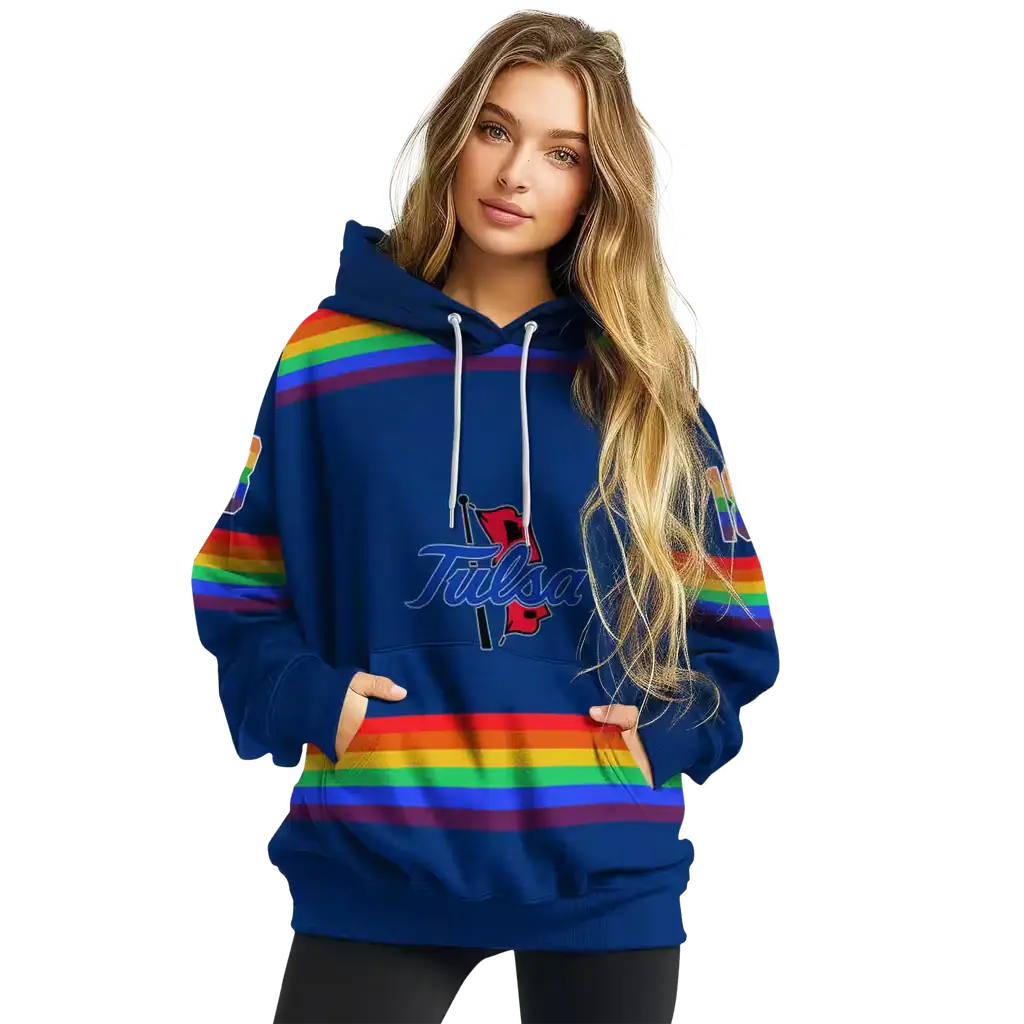 customized tulsa golden hurricane rainbow stripes blue hoodie high quality customized tulsa golden hurricane rainbow stripes blue hoodie high quality