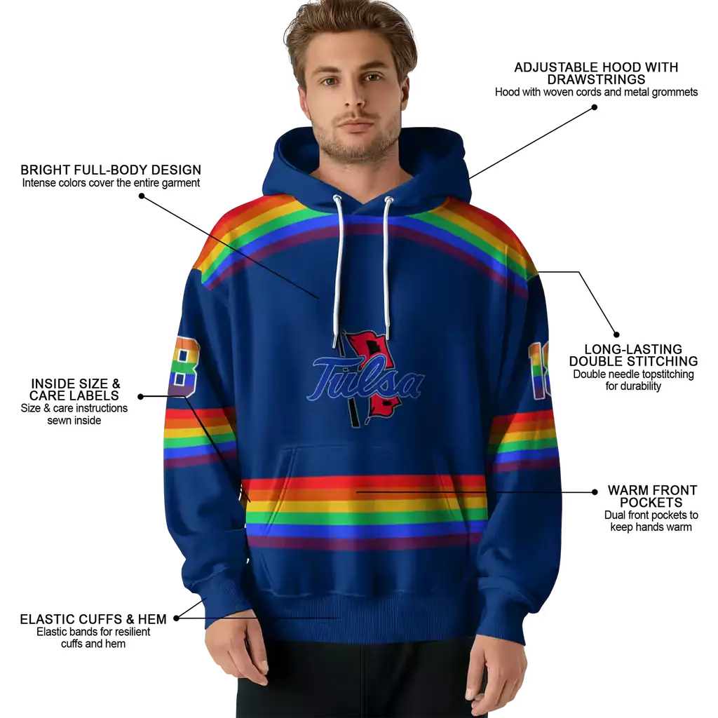 customized tulsa golden hurricane rainbow stripes blue hoodie latest model customized tulsa golden hurricane rainbow stripes blue hoodie latest model