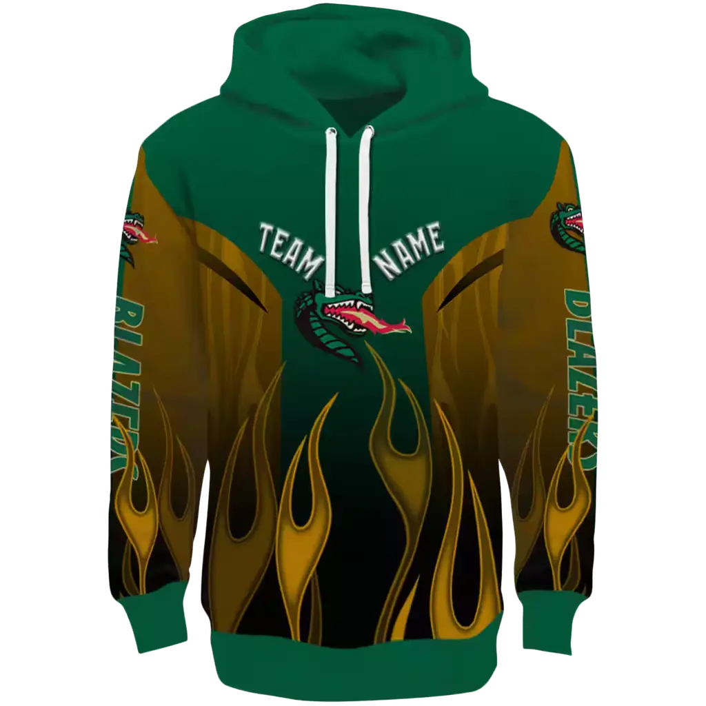customized uab blazers flame design green hoodie best selling customized uab blazers flame design green hoodie best selling