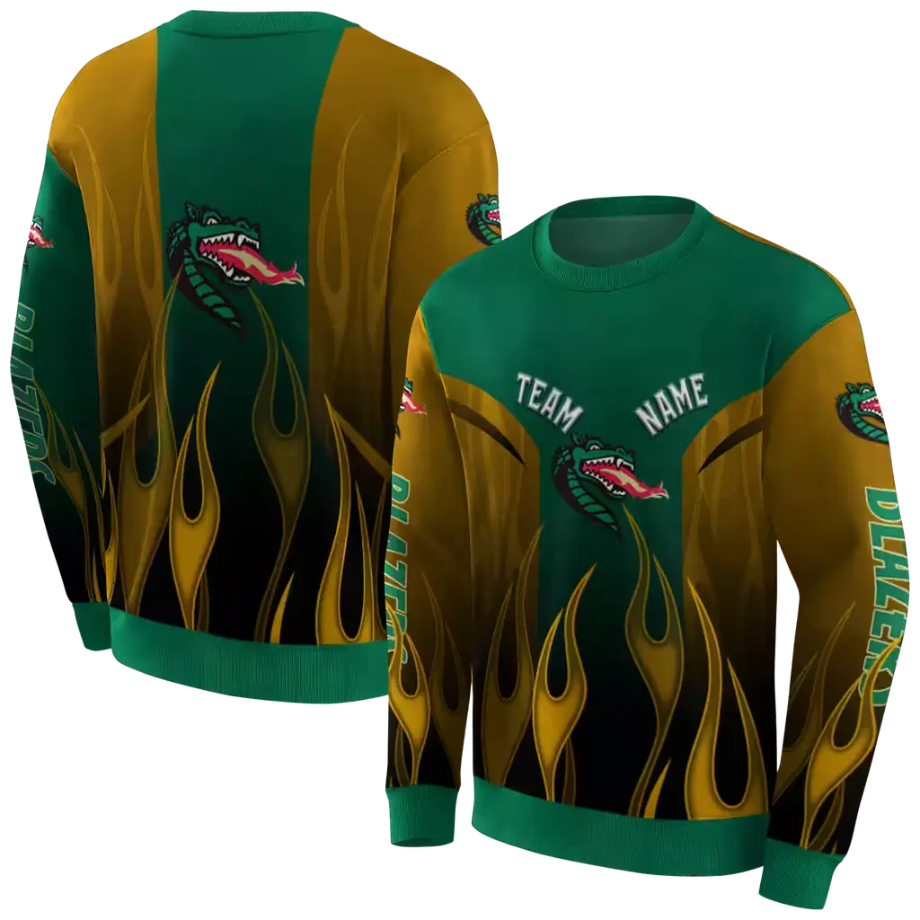 customized uab blazers flame design green hoodie premium grade customized uab blazers flame design green hoodie premium grade