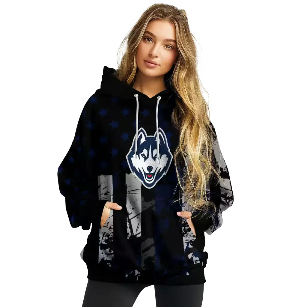 customized uconn huskies distressed flag blue black hoodie high quality customized uconn huskies distressed flag blue black hoodie high quality
