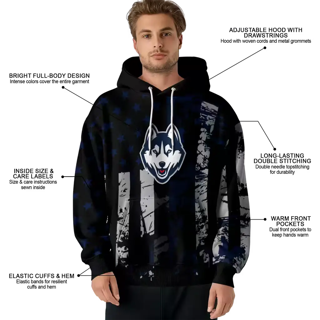 customized uconn huskies distressed flag blue black hoodie latest model customized uconn huskies distressed flag blue black hoodie latest model
