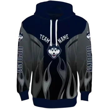 customized uconn huskies flame design blue hoodie best selling